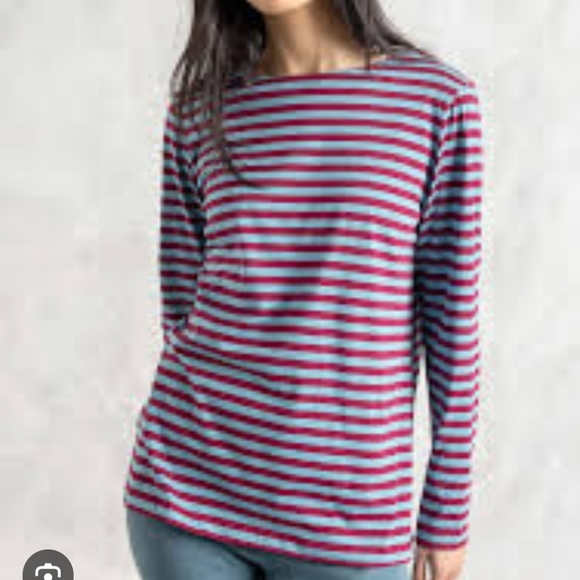 Gudren Sjoden XL Blue BeigeStriped Long Sleeve Top - Picture 9 of 13